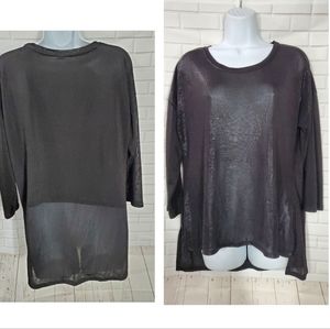 Thomas & Olivia Black Shiny Quarter Sleeve Top